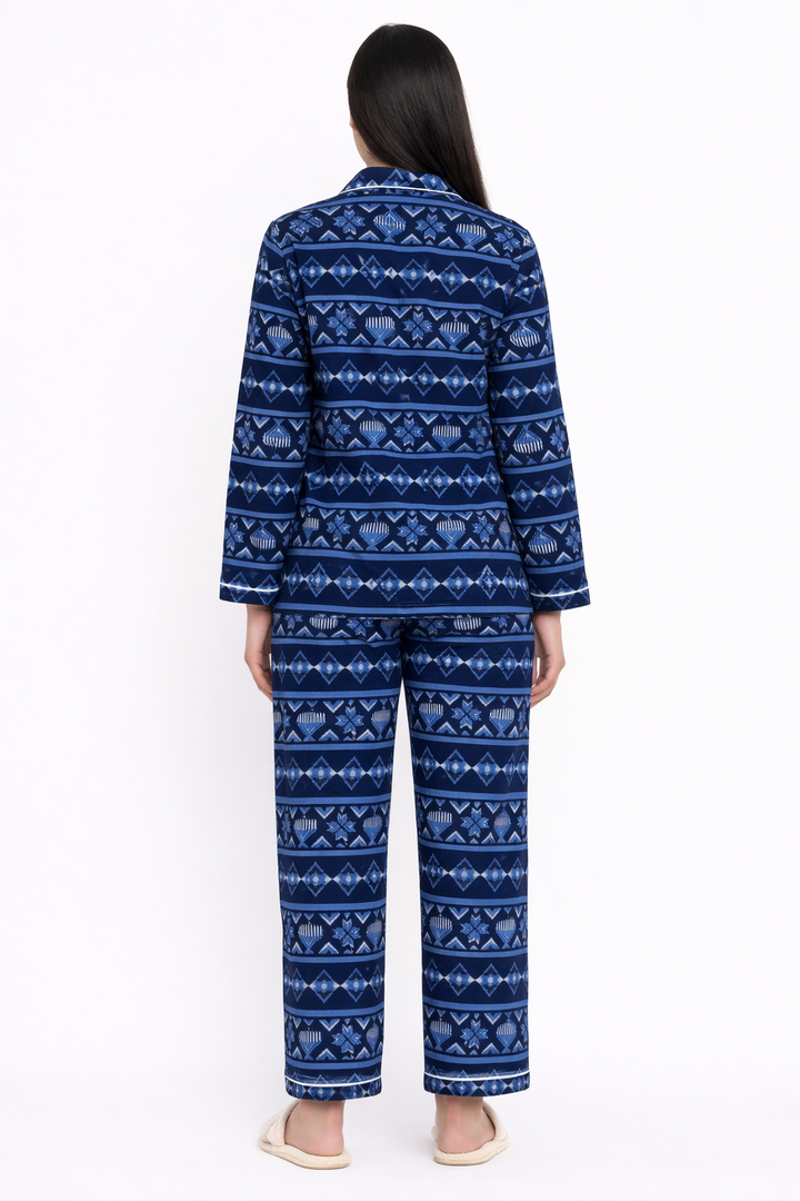 Chic Geometry Cotton Flannel Long Sleeve Women's Night Suit