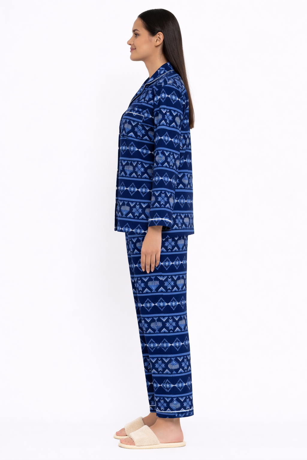 Chic Geometry Cotton Flannel Long Sleeve Women's Night Suit