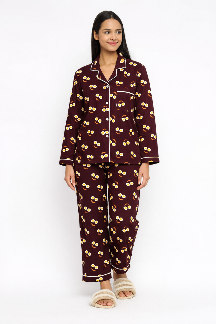 Sunny Side Up Cotton Flannel Long Sleeve Women's Night Suit