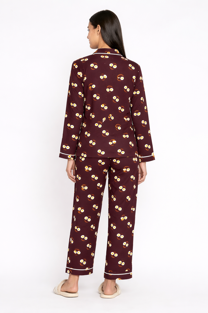 Sunny Side Up Cotton Flannel Long Sleeve Women's Night Suit