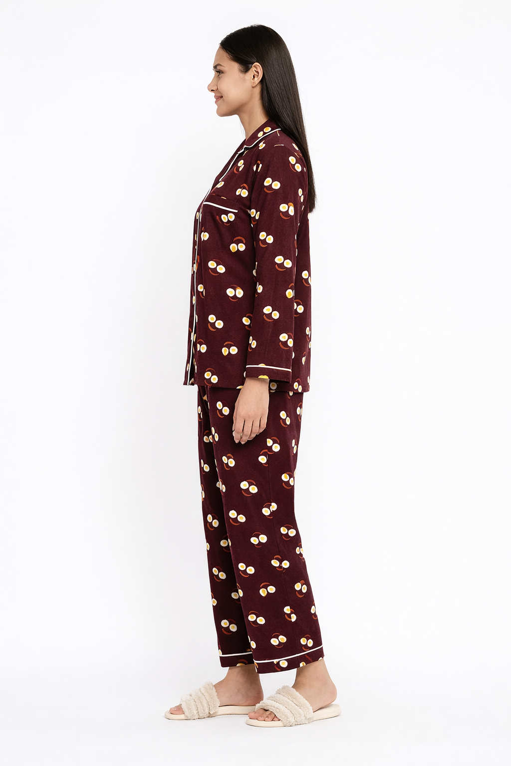 Sunny Side Up Cotton Flannel Long Sleeve Women's Night Suit