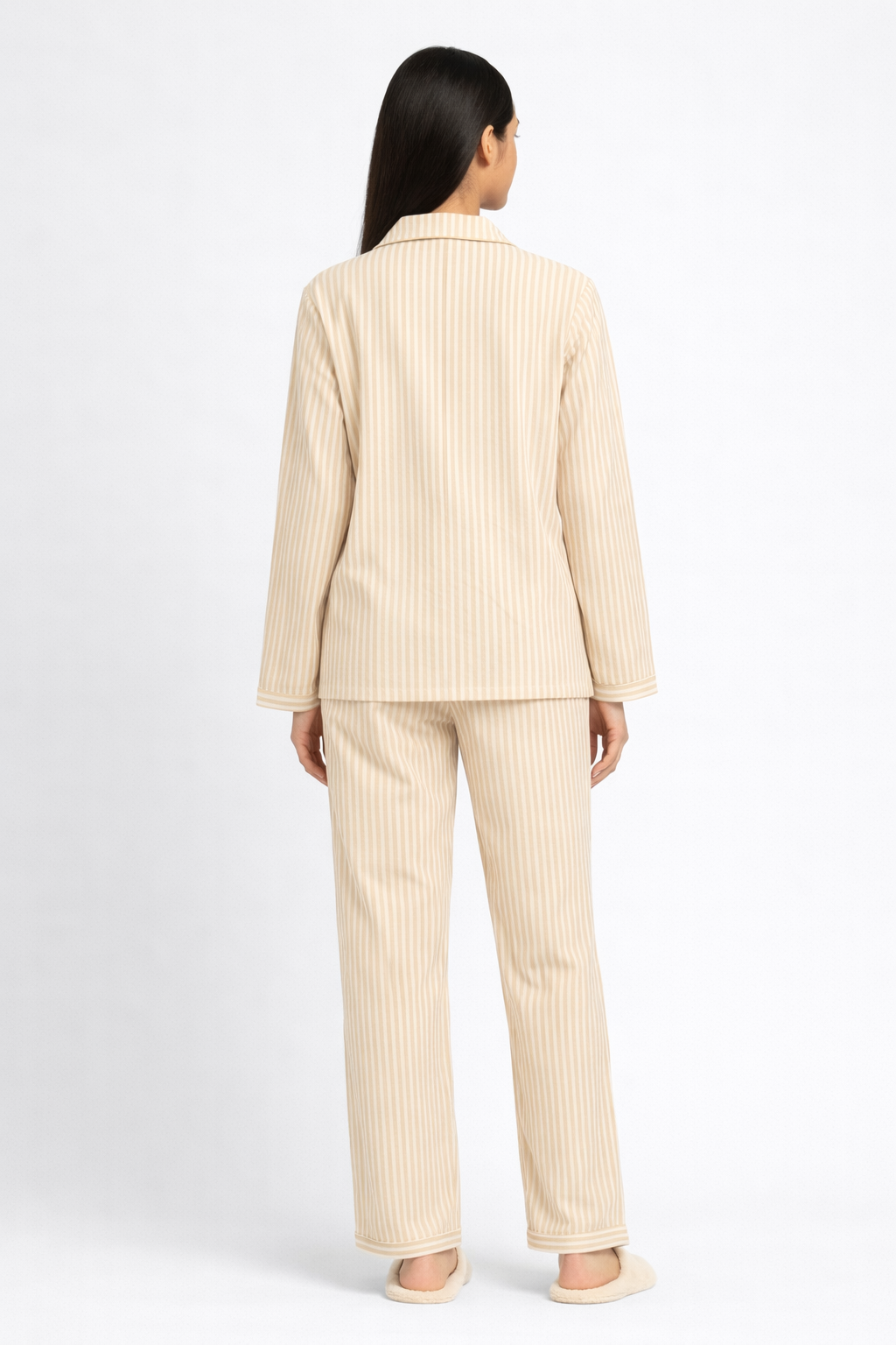 Beige Stripe Long Sleeve Women's Night Suit