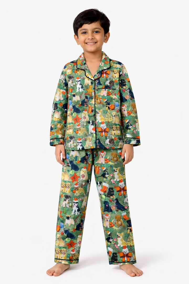 Happy Paws Print Long Sleeve Kids Night Suit