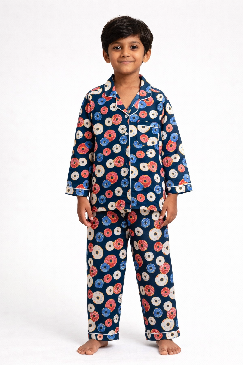 Donut Love Print Long Sleeve Kids Night Suit