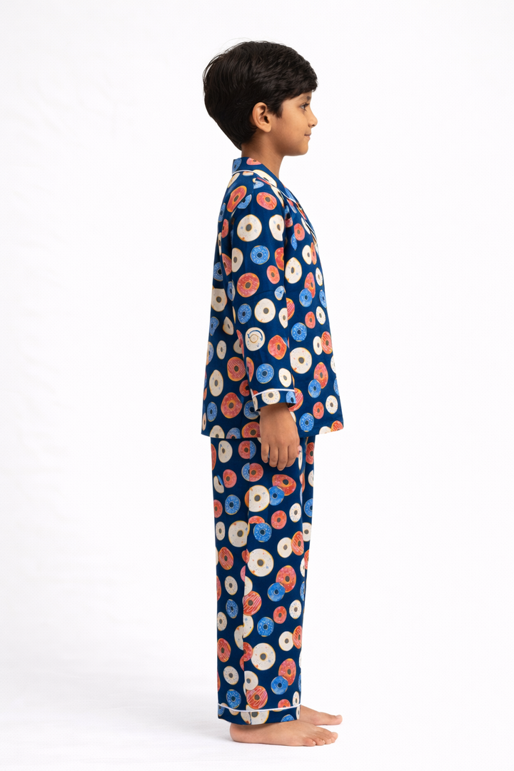 Donut Love Print Long Sleeve Kids Night Suit