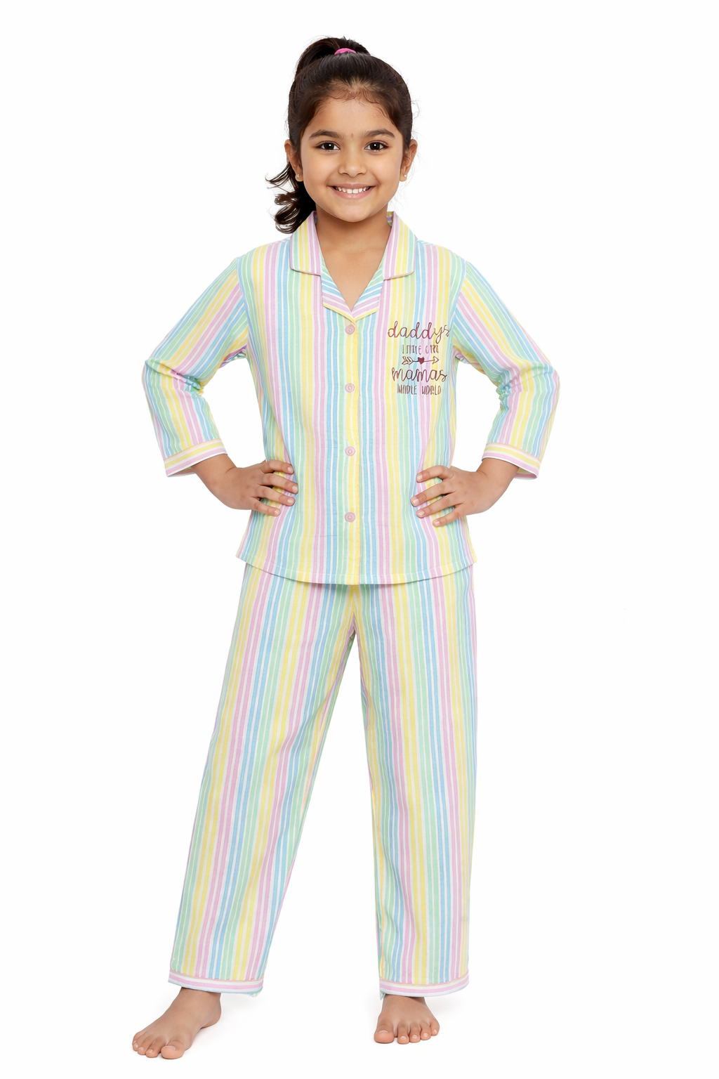 Daddy and Mama's Girl Glitter Print Long Sleeve Kids Night Suit