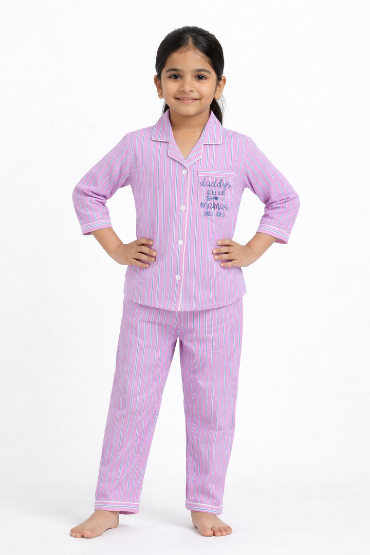 Daddy and Mama's Girl Blue Glitter Print Long Sleeve Kids Night Suit