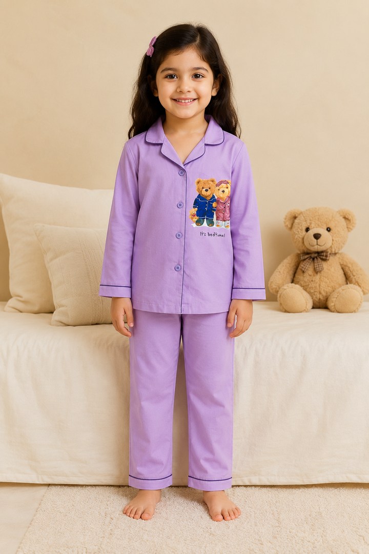 Teddy Bedtime Bliss Print Long Sleeve Kids Night Suit