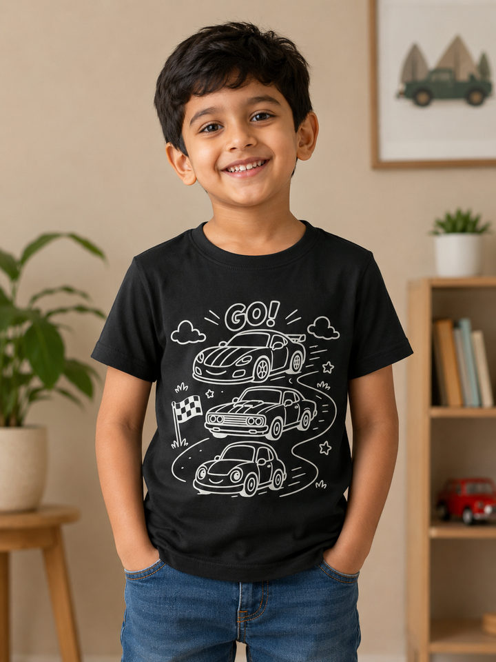 Racing Cars Glow In The Dark Print T-Shirt