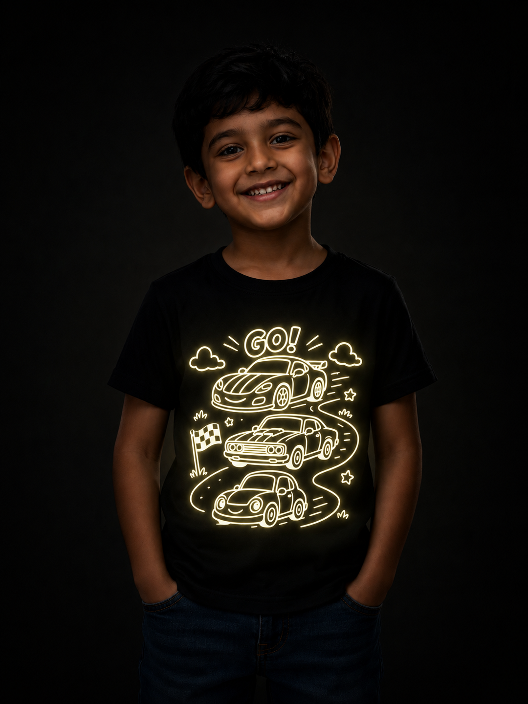 Racing Cars Glow In The Dark Print T-Shirt
