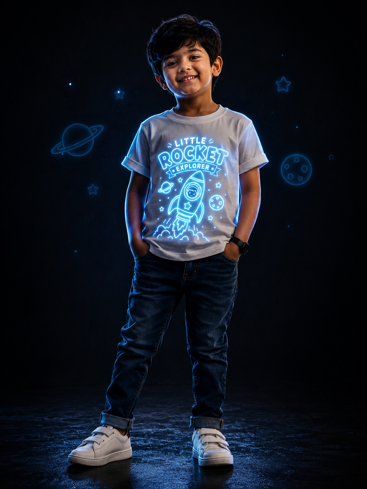 Little Rocket Explorer Glow In The Dark Print T-Shirt