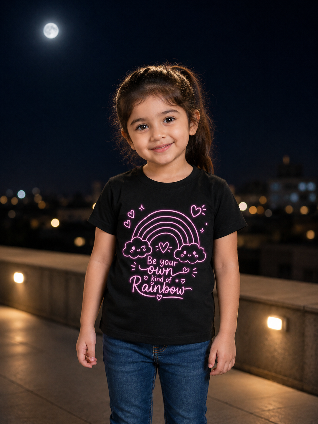 Cute Rainbow & Cloud Glitter T-Shirt