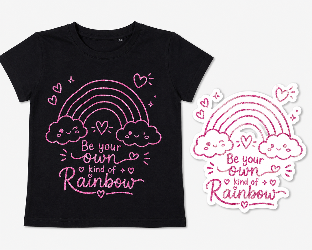 Cute Rainbow & Cloud Glitter T-Shirt