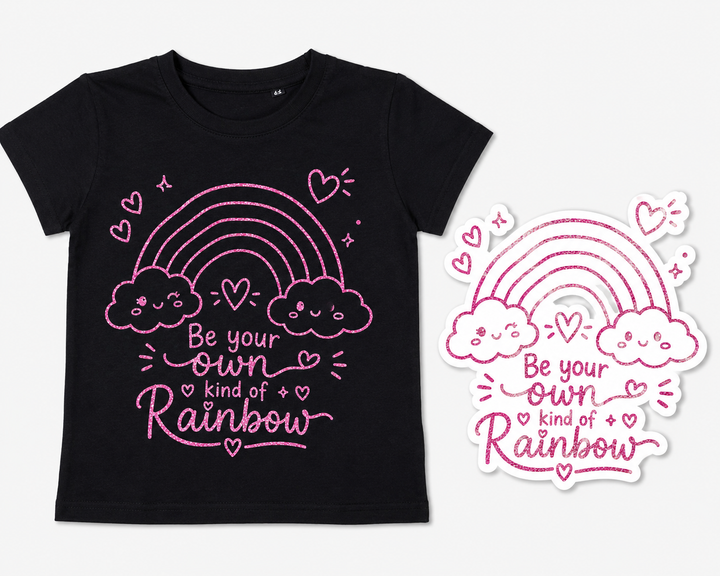 Cute Rainbow & Cloud Glitter T-Shirt