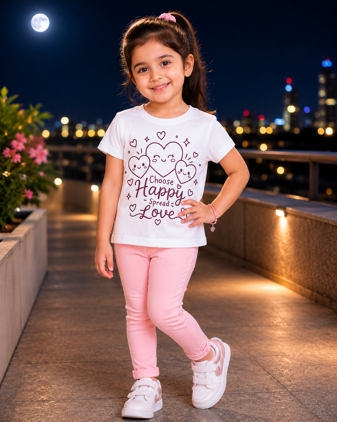 Cute Heart Print Cotton T-Shirt