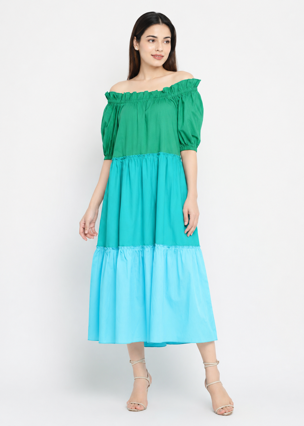 Color Blocked Tiered Maxi Dress