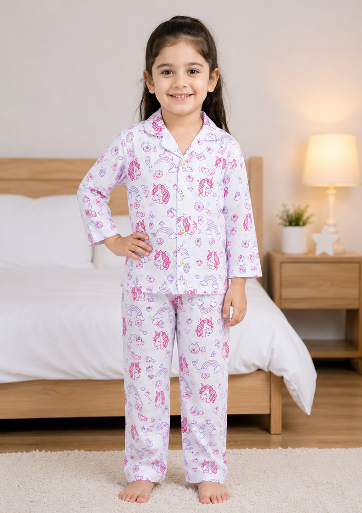 Magical Unicorn Glow In The Dark Print Long Sleeve Kids Night Suit