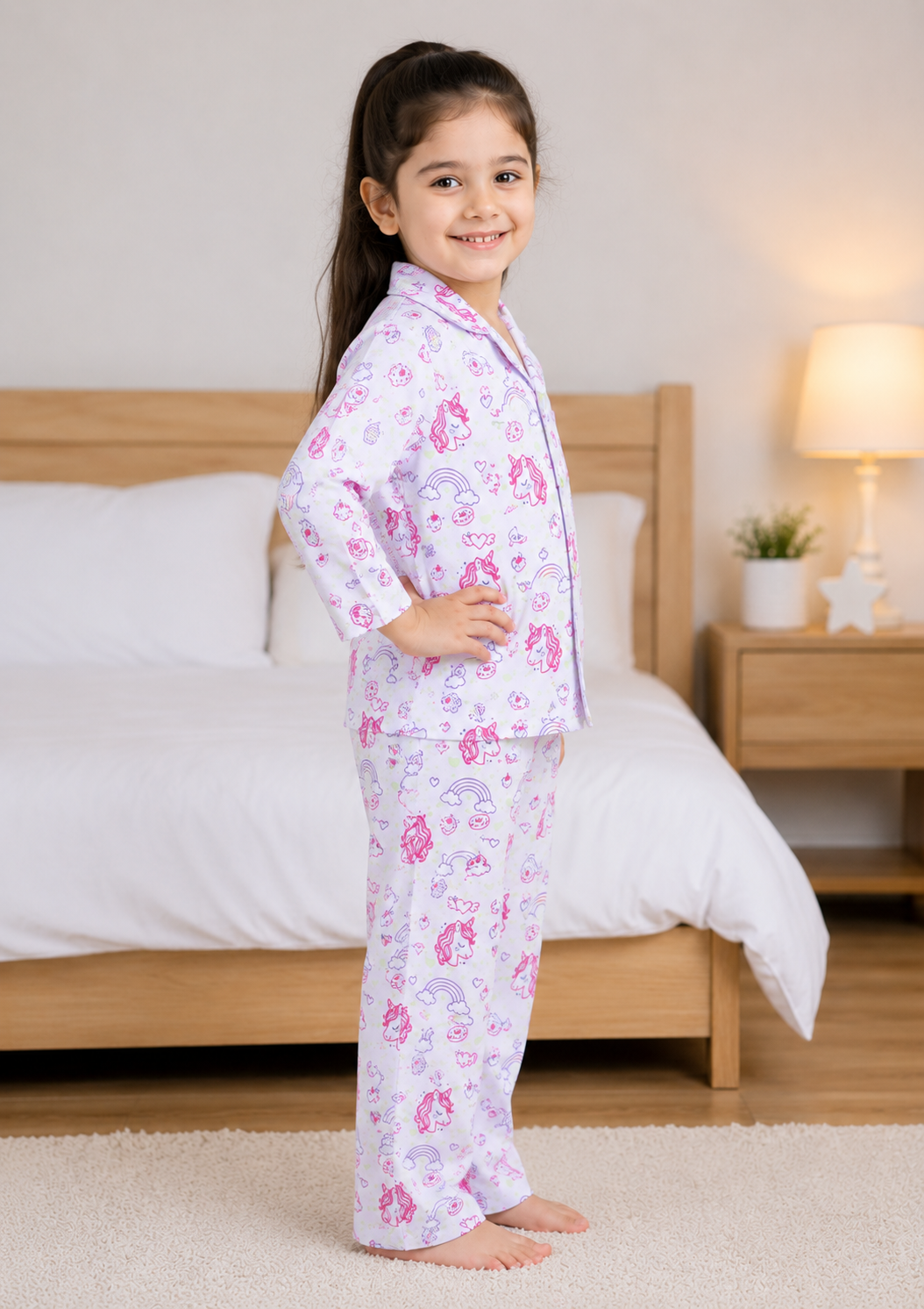 Magical Unicorn Glow In The Dark Print Long Sleeve Kids Night Suit
