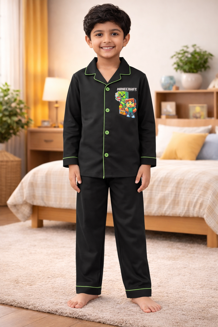 Mine Adventure Print Long Sleeve Kids Night Suit