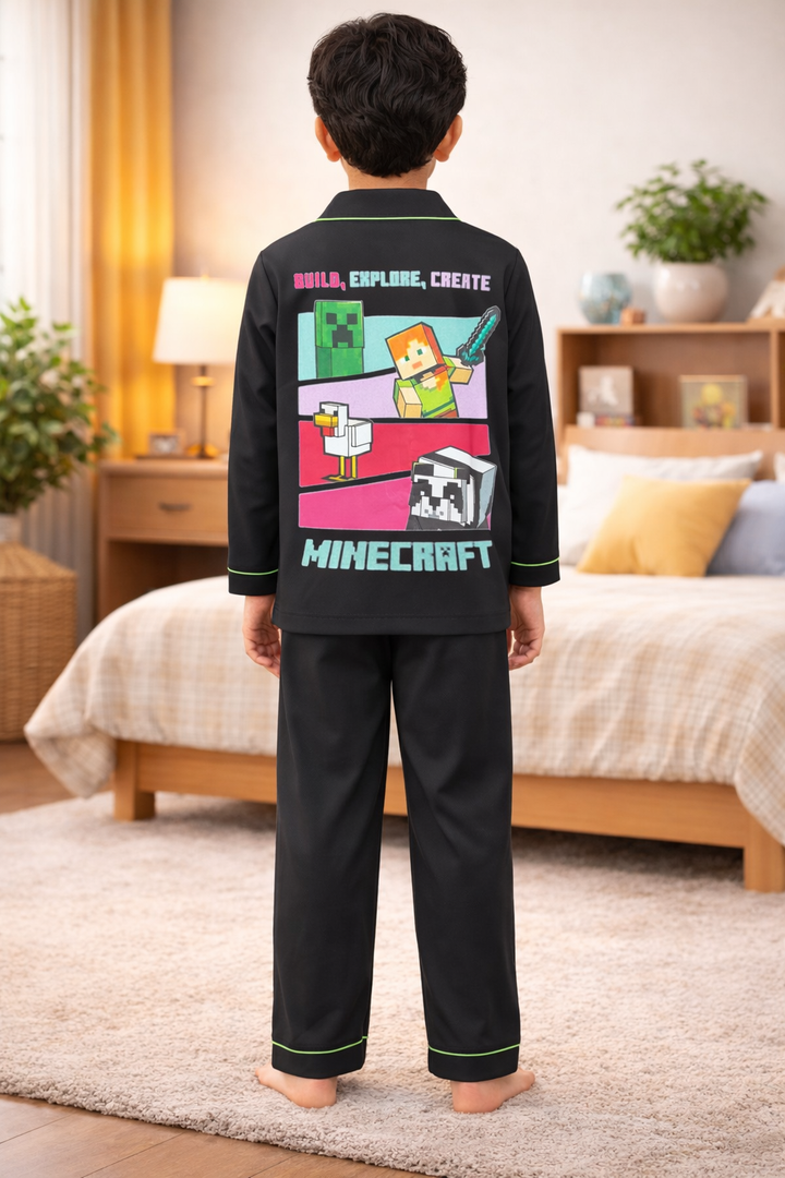 Mine Adventure Print Long Sleeve Kids Night Suit