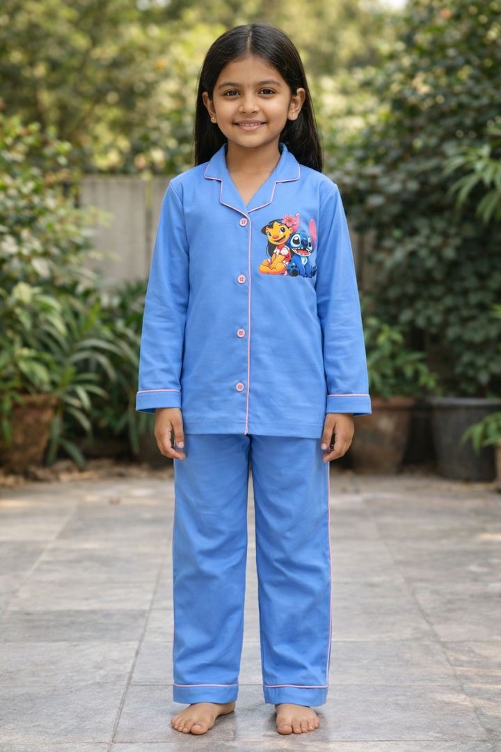 Stitch Love Print Long Sleeve Kids Night Suit