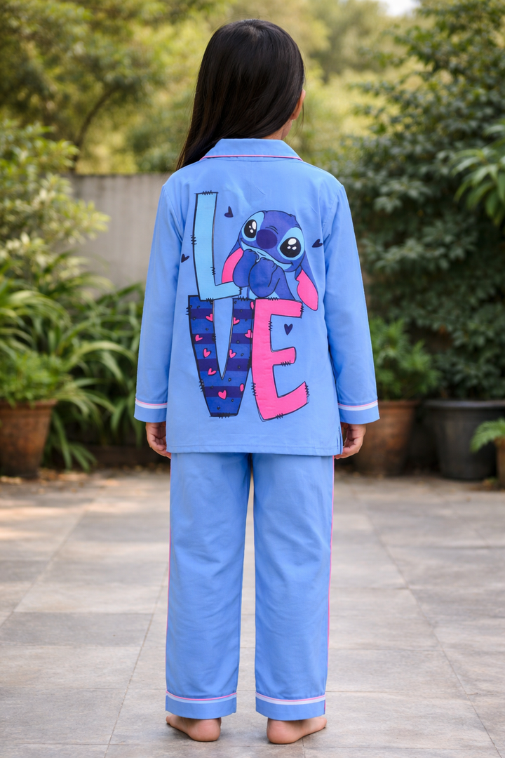 Stitch Love Print Long Sleeve Kids Night Suit