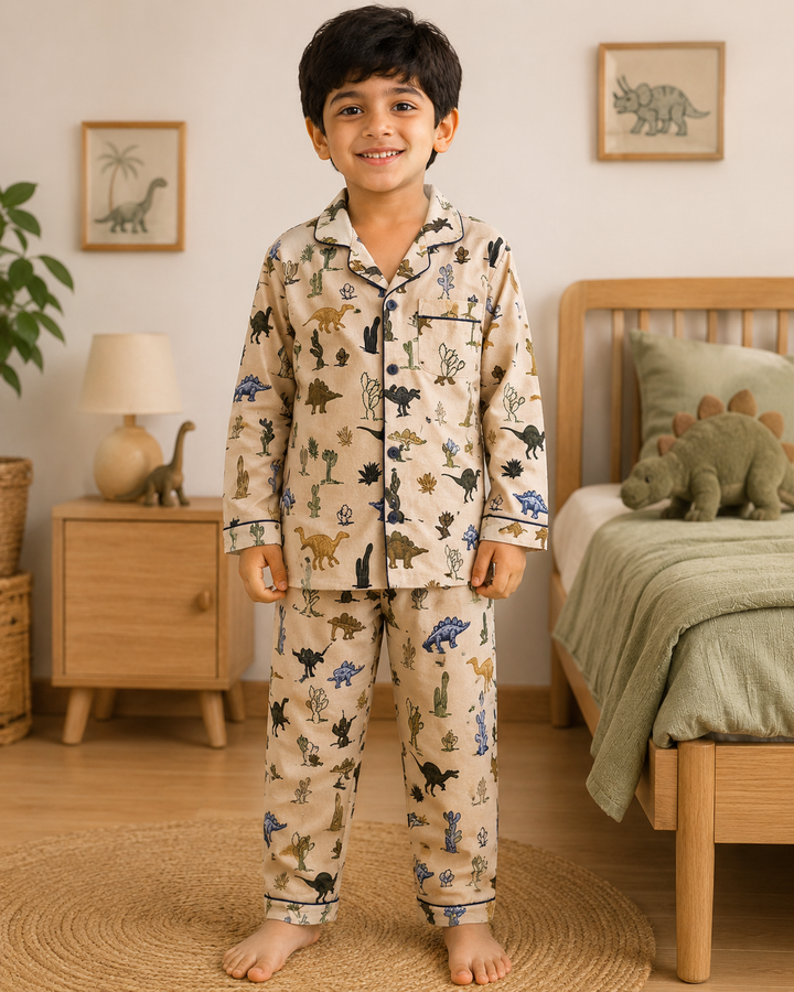 Dino Dreamland Print Long Sleeve Kids Night Suit
