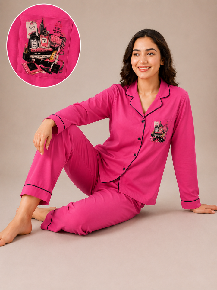Prada Pink Dreams Long Sleeve Women's Night Suit