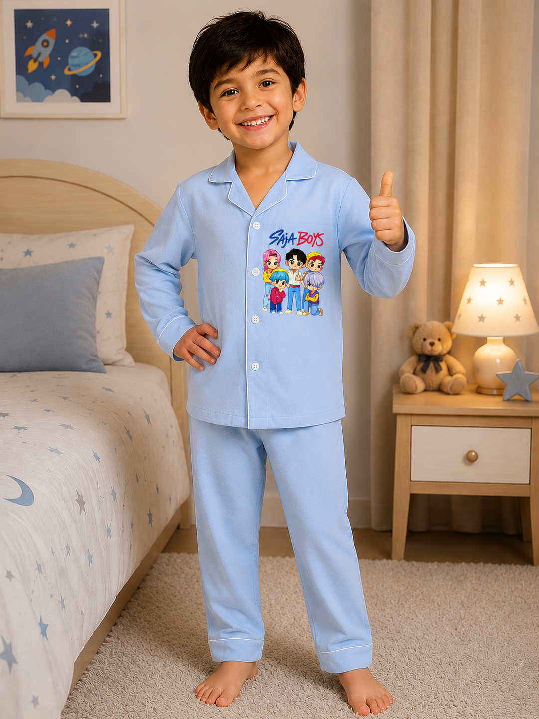 Saja Boys Bedtime Print Long Sleeve Kids Night Suit