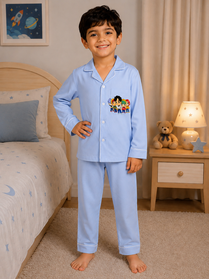 Tiny Saja Champs Print Long Sleeve Kids Night Suit