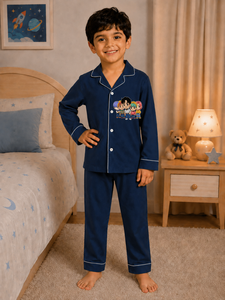 Saja Boys Cozy Print Long Sleeve Kids Night Suit