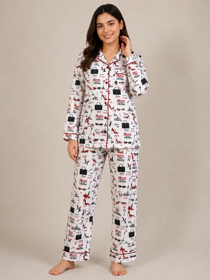 Prada Mood Print Long Sleeve Women's Night Suit