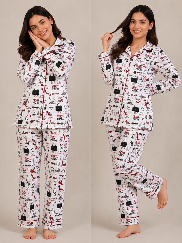 Prada Mood Print Long Sleeve Women's Night Suit
