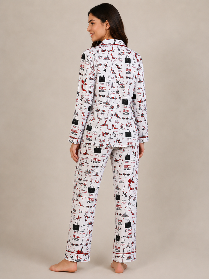 Prada Mood Print Long Sleeve Women's Night Suit