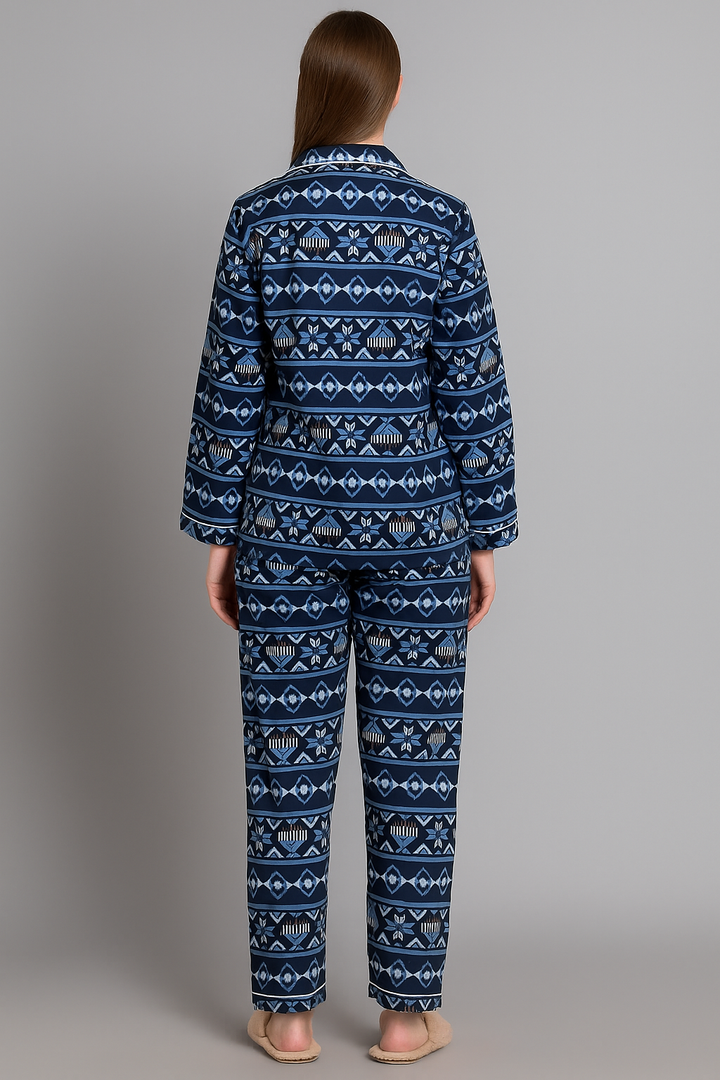 Chic Geometry Cotton Flannel Long Sleeve Women's Night Suit