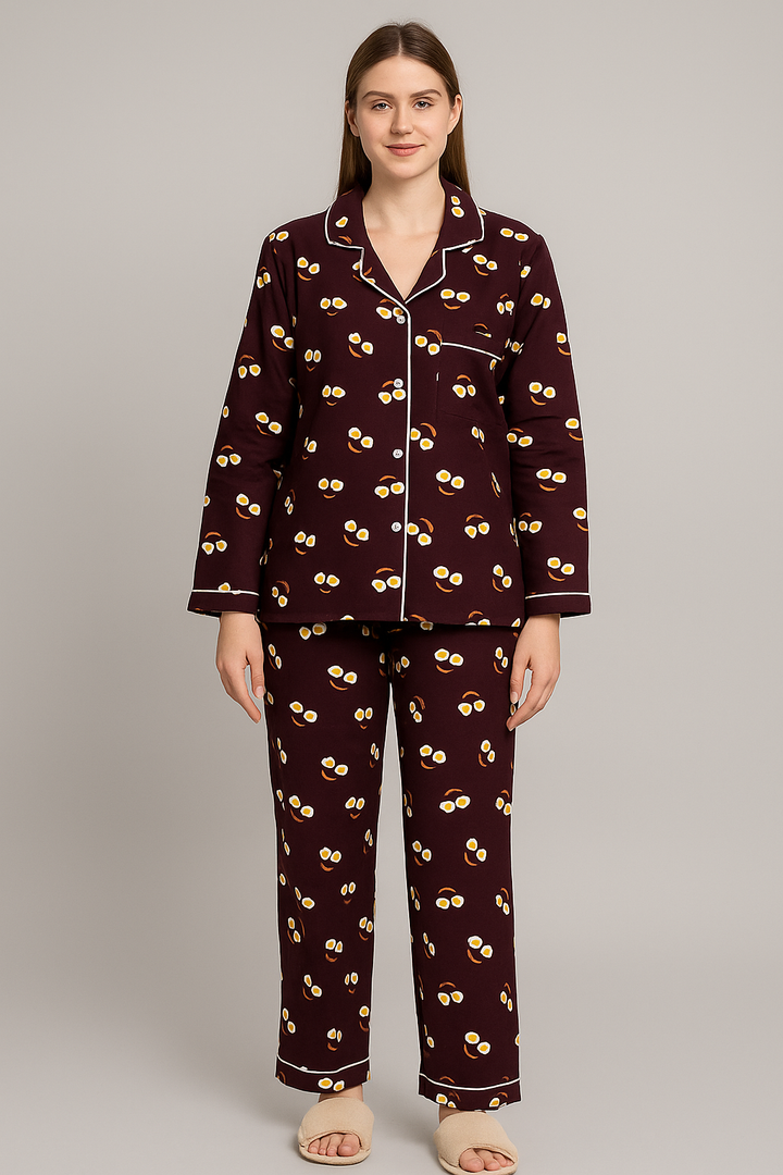 Sunny Side Up Cotton Flannel Long Sleeve Women's Night Suit