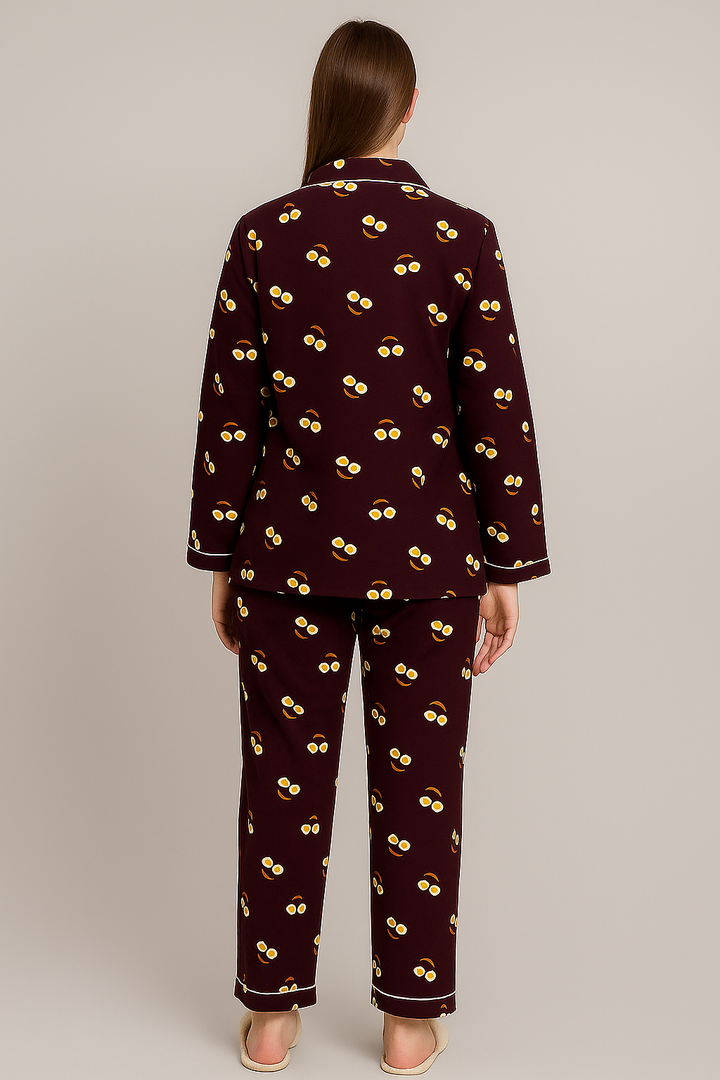 Sunny Side Up Cotton Flannel Long Sleeve Women's Night Suit