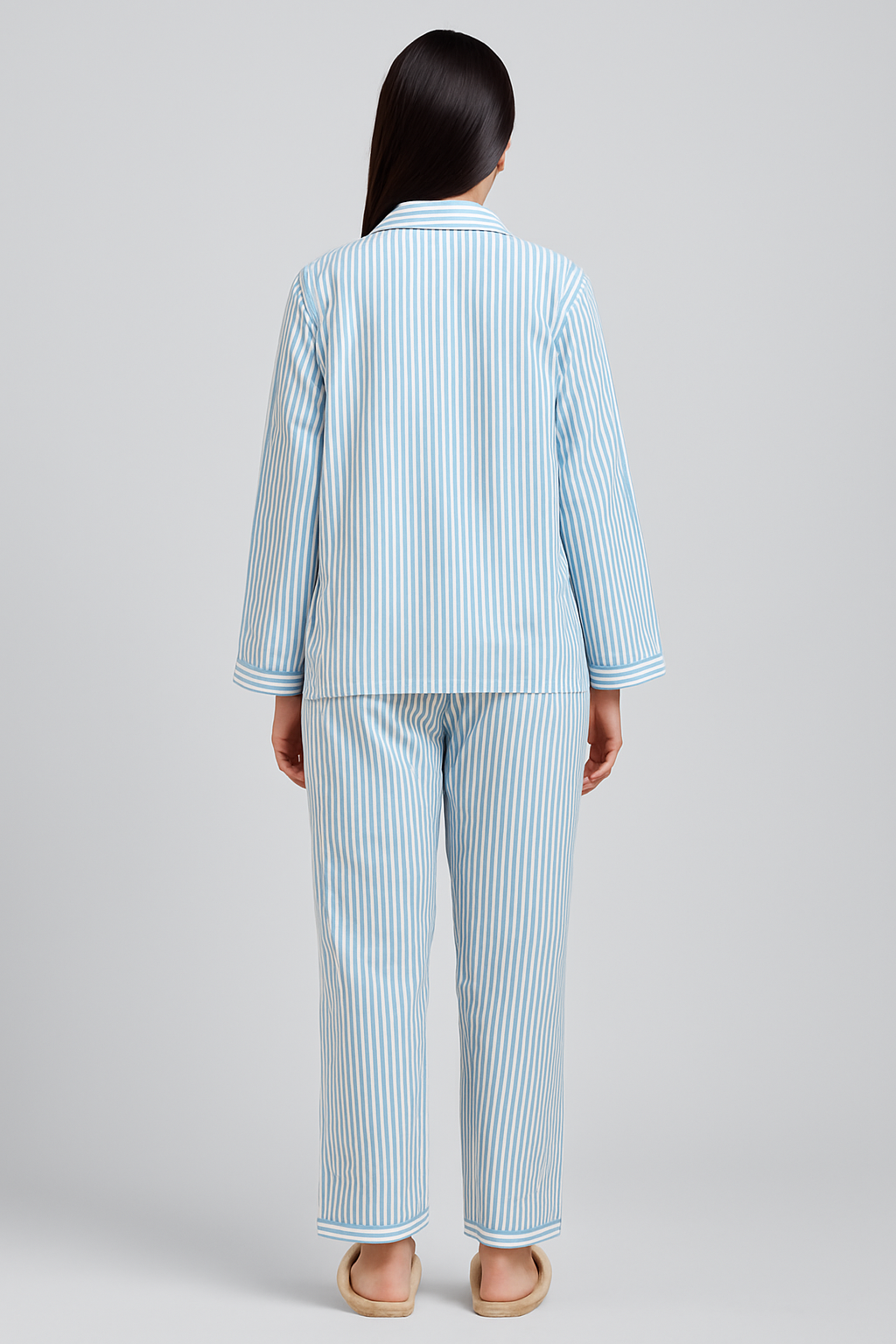 Light Blue Stripe Long Sleeve Women's Night Suit