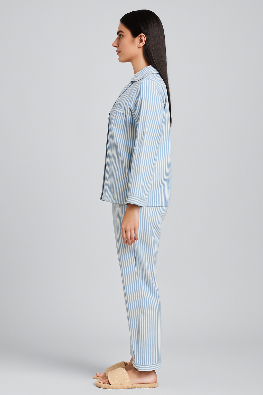 Light Blue Stripe Long Sleeve Women's Night Suit