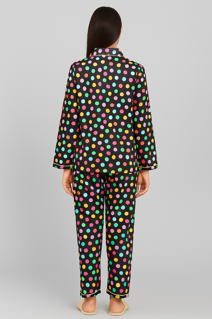 Colorful Polka Dot Print Long Sleeve Women's Night Suit