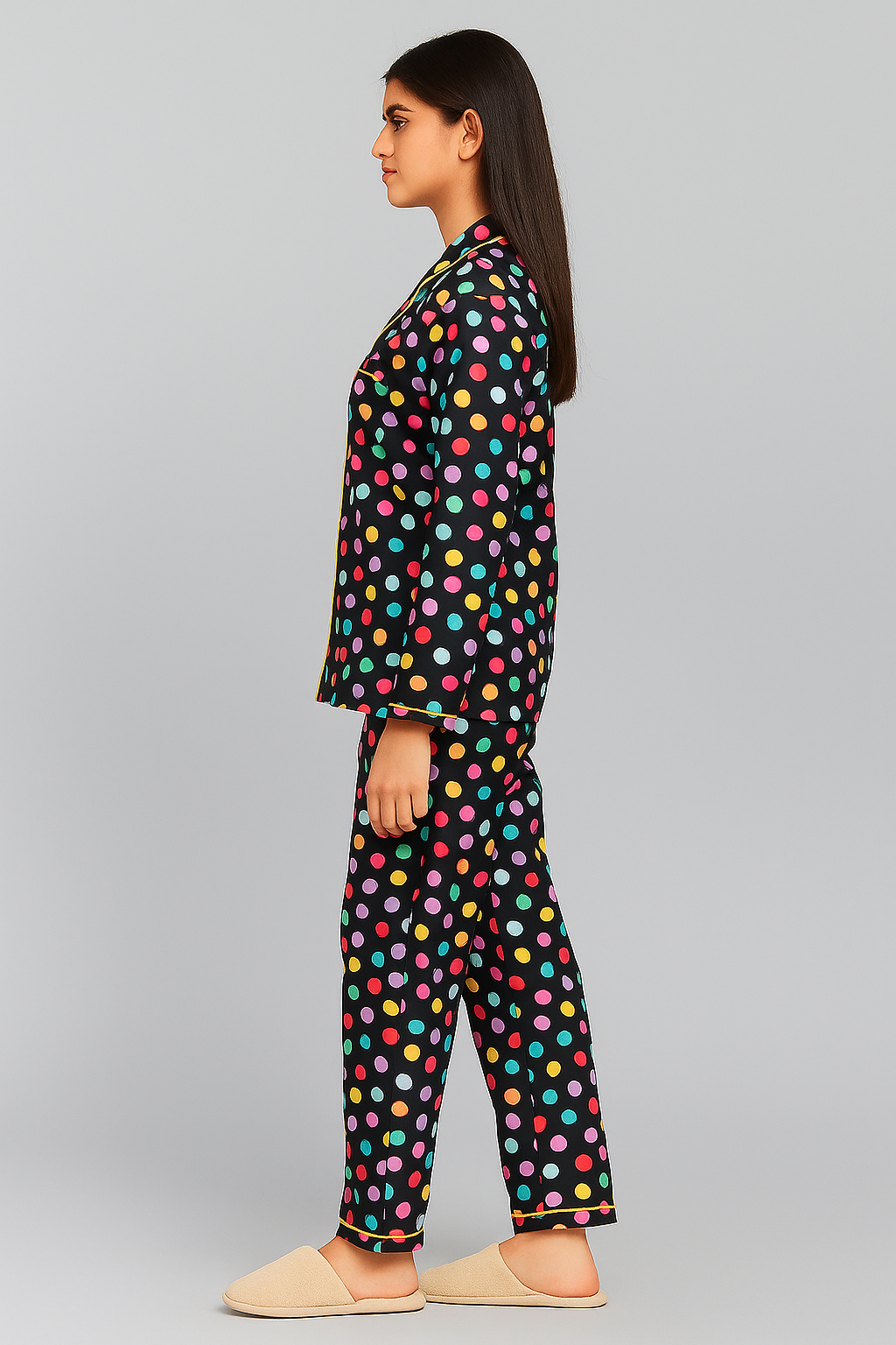 Colorful Polka Dot Print Long Sleeve Women's Night Suit