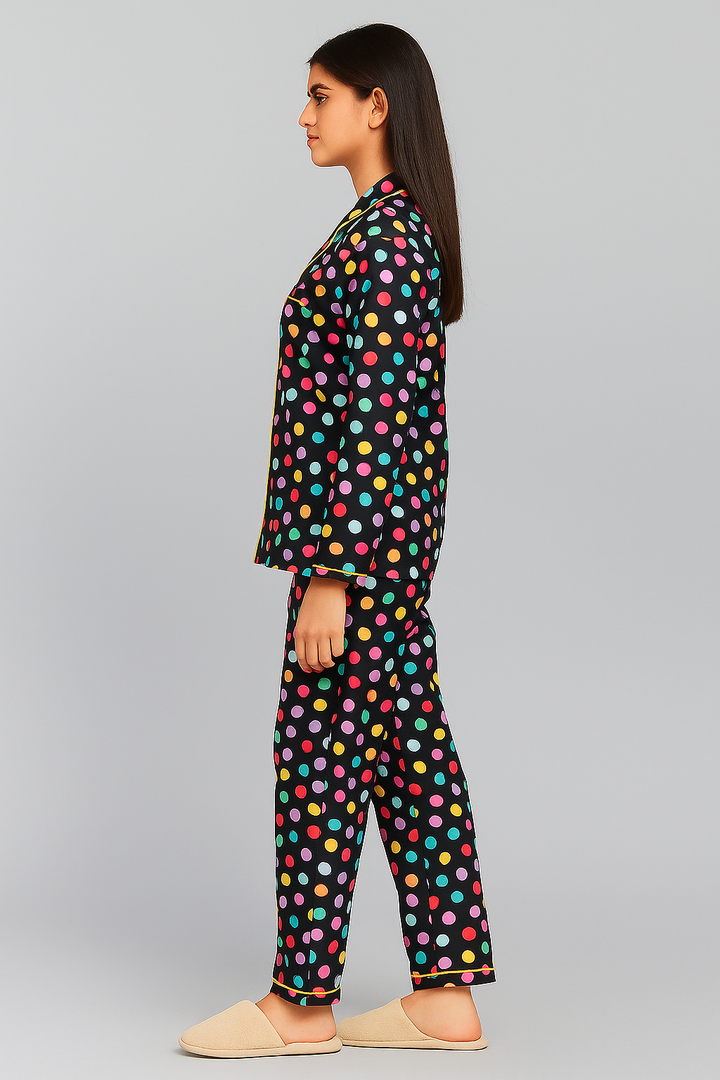 Colorful Polka Dot Print Long Sleeve Women's Night Suit