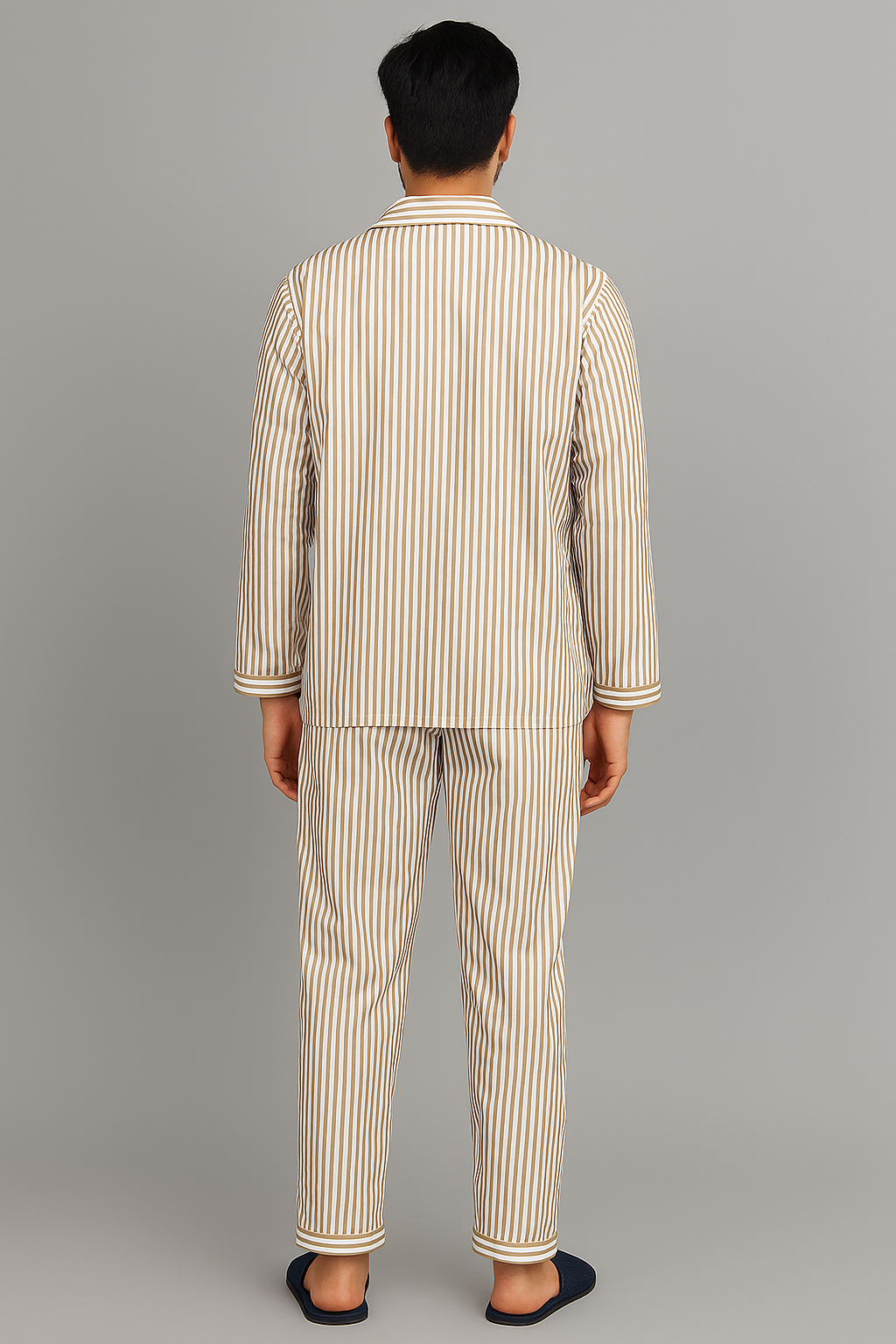 Beige Stripe Long Sleeve Men's Night Suit