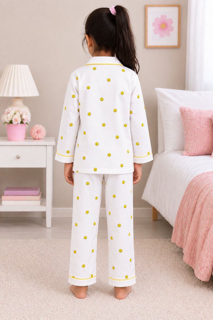 Happy Smiley Print  Long Sleeve Night Suit