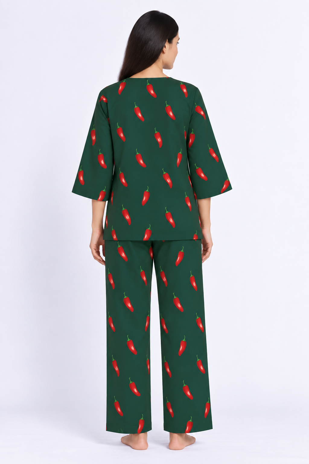 Chilli Pop Print V-Neck 3/4th Sleeve Women's Night Suit