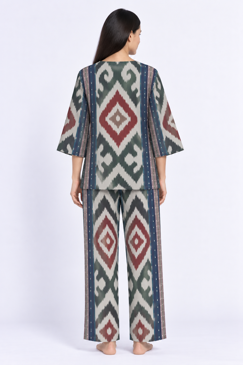 Indigo Heritage Ikat V-Neck 3/4th Sleeve Women's Night Suit