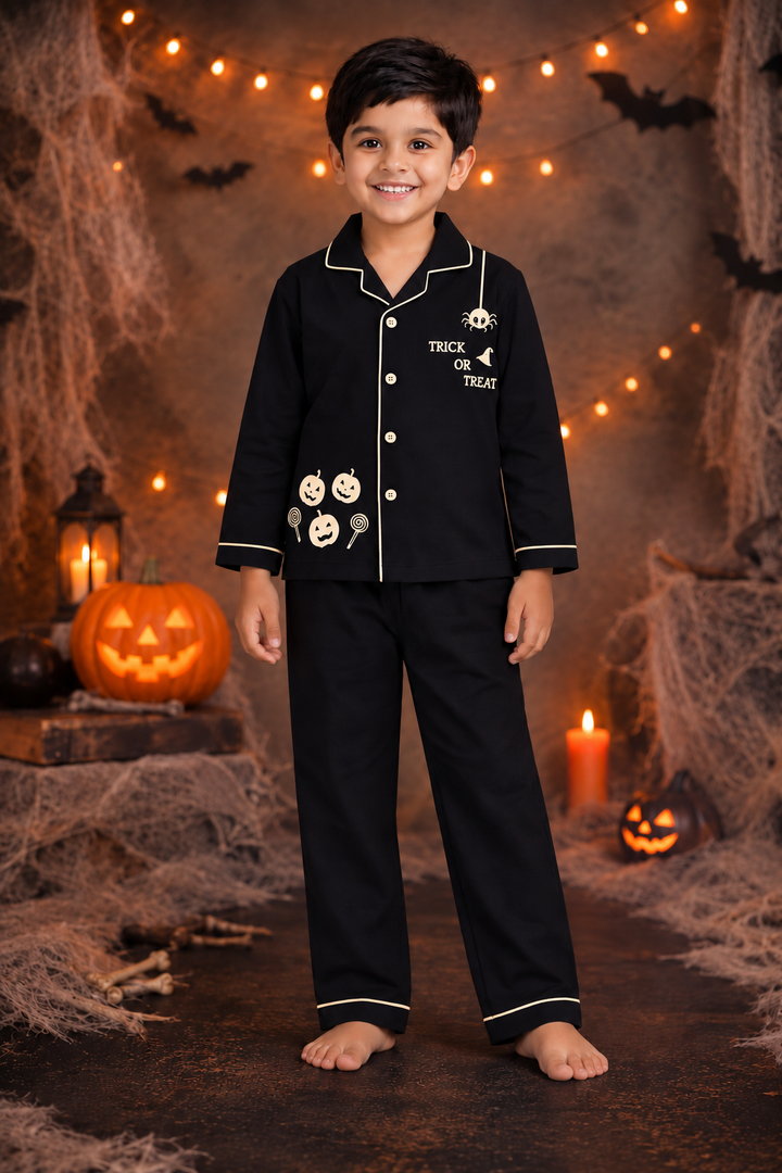 Halloween Trick or Treat Glow in the Dark Print Long Sleeve Kids Night Suit