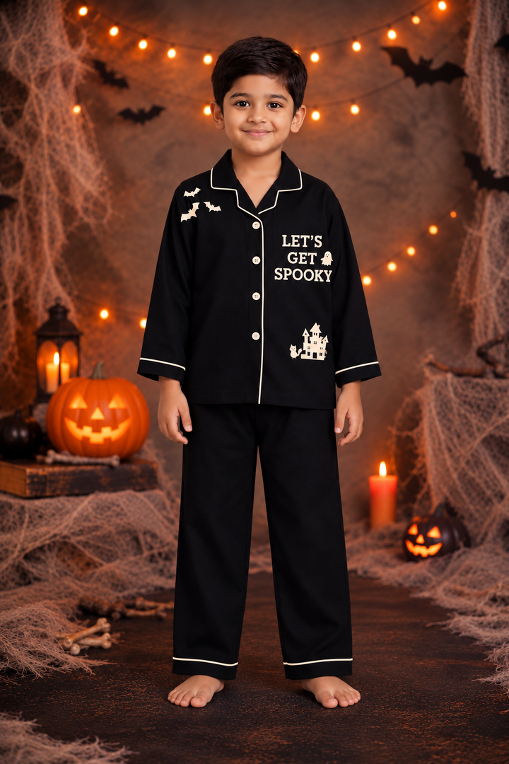 Lets Get Spooky Glow in the Dark Print Long Sleeve Kids Night Suit