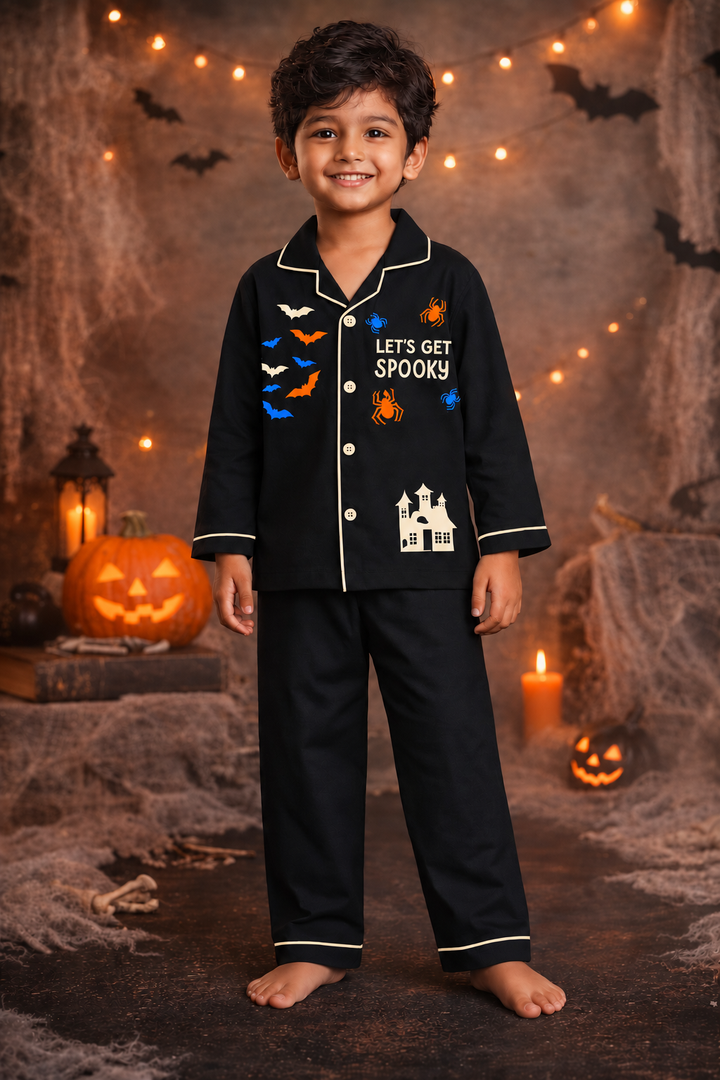 Spooky Blue Glow in the Dark Print Long Sleeve Kids Night Suit
