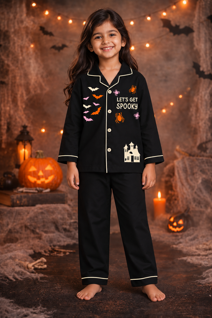 Spooky Pink Glow in the Dark Print Long Sleeve Kids Night Suit
